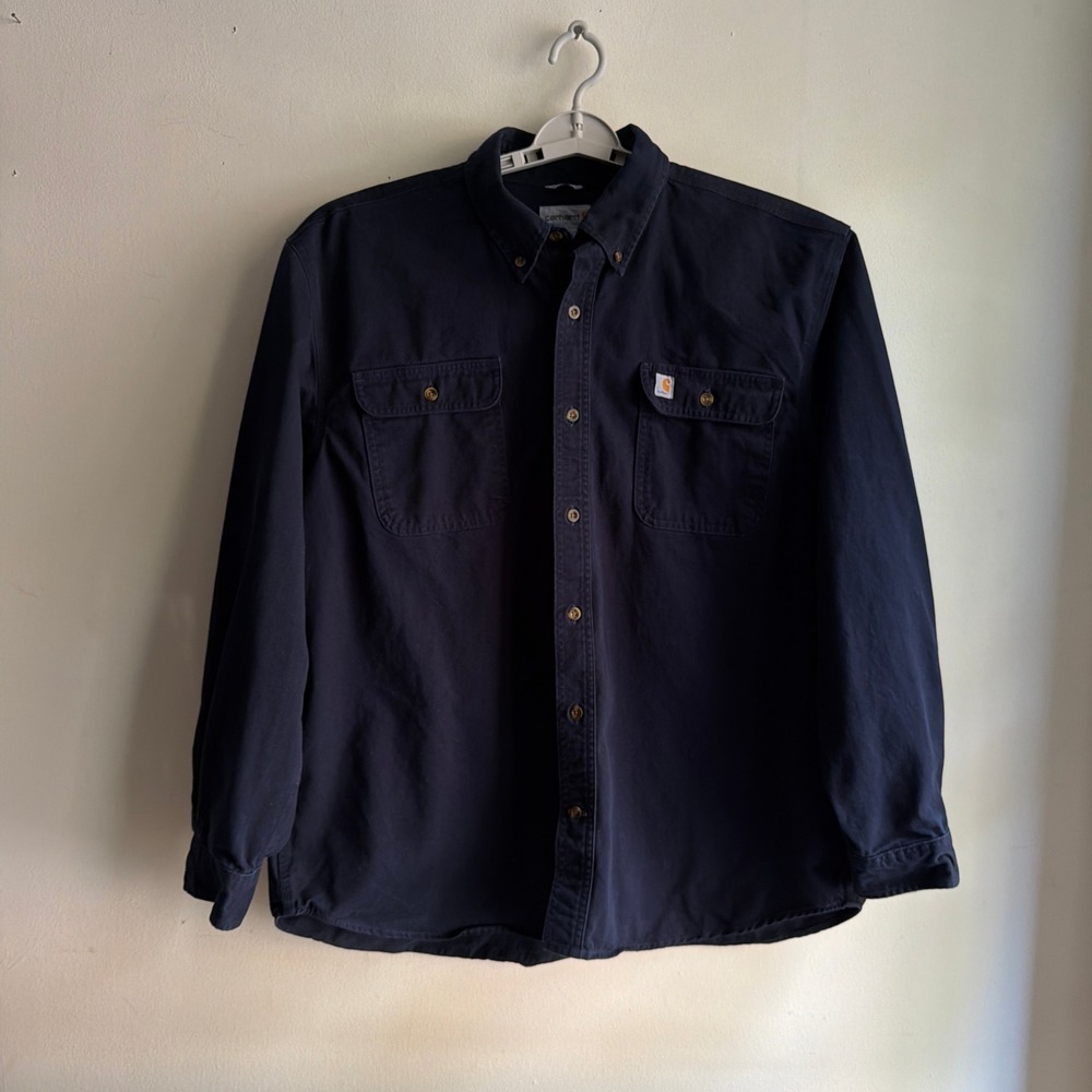 Carhartt S09 MDT Cotton Canvas Work Shirt Navy Blue Mens XL
